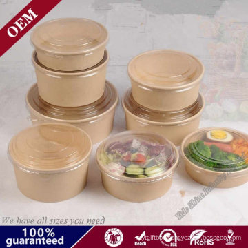 Eco Disposable Brown Kraft Paper Salad Cup Fruit Bowl with Lid Food Packaging Rice Bowl